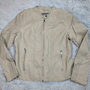 Kenneth Cole Reaction Jacket Womens XL Moto Coat Zip Up Pockets Faux Leather‎